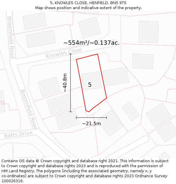 5, KNOWLES CLOSE, HENFIELD, BN5 9TS: Plot and title map