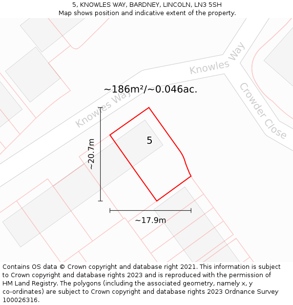 5, KNOWLES WAY, BARDNEY, LINCOLN, LN3 5SH: Plot and title map