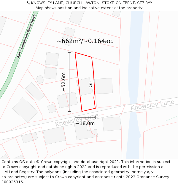 5, KNOWSLEY LANE, CHURCH LAWTON, STOKE-ON-TRENT, ST7 3AY: Plot and title map