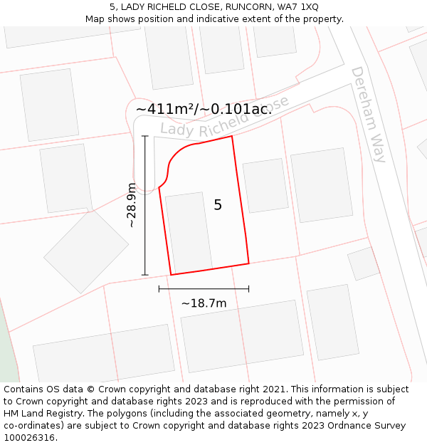 5, LADY RICHELD CLOSE, RUNCORN, WA7 1XQ: Plot and title map