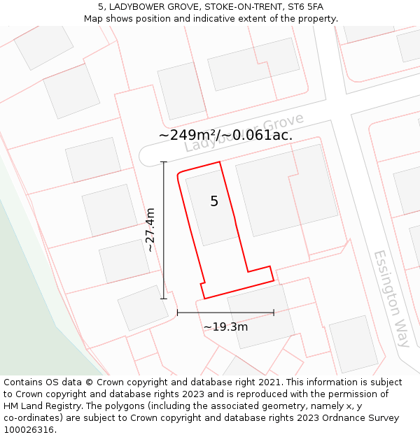 5, LADYBOWER GROVE, STOKE-ON-TRENT, ST6 5FA: Plot and title map