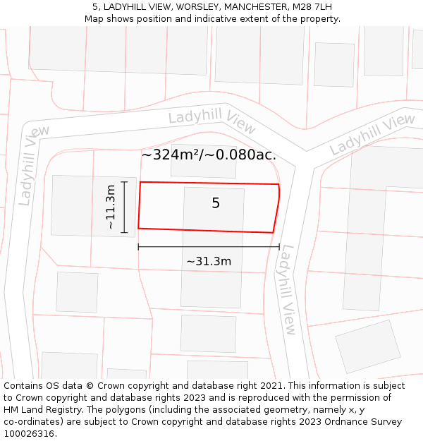 5, LADYHILL VIEW, WORSLEY, MANCHESTER, M28 7LH: Plot and title map