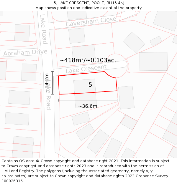 5, LAKE CRESCENT, POOLE, BH15 4NJ: Plot and title map