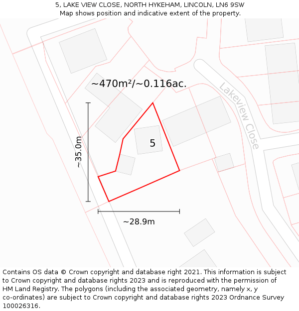 5, LAKE VIEW CLOSE, NORTH HYKEHAM, LINCOLN, LN6 9SW: Plot and title map