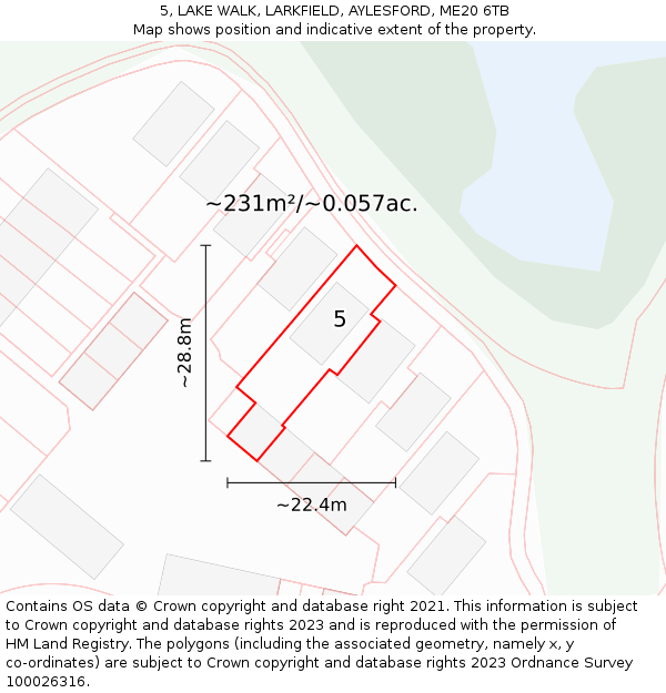 5, LAKE WALK, LARKFIELD, AYLESFORD, ME20 6TB: Plot and title map