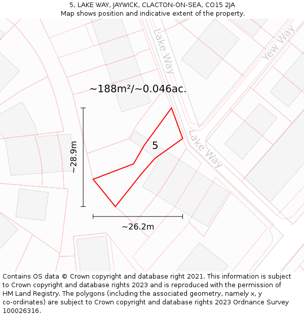 5, LAKE WAY, JAYWICK, CLACTON-ON-SEA, CO15 2JA: Plot and title map