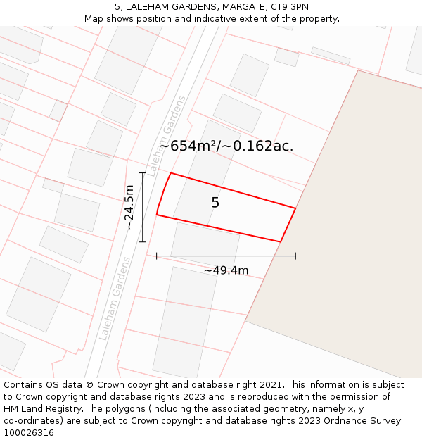 5, LALEHAM GARDENS, MARGATE, CT9 3PN: Plot and title map