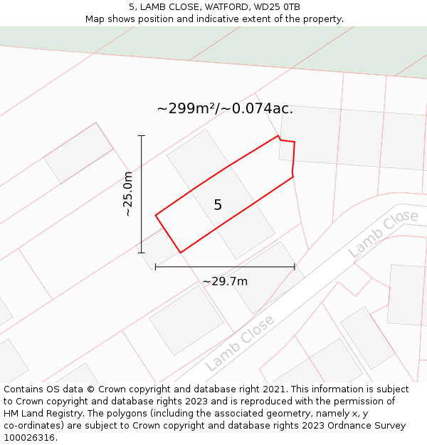 5, LAMB CLOSE, WATFORD, WD25 0TB: Plot and title map