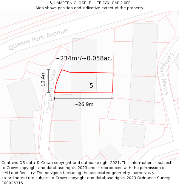 5, LAMPERN CLOSE, BILLERICAY, CM12 0FF: Plot and title map