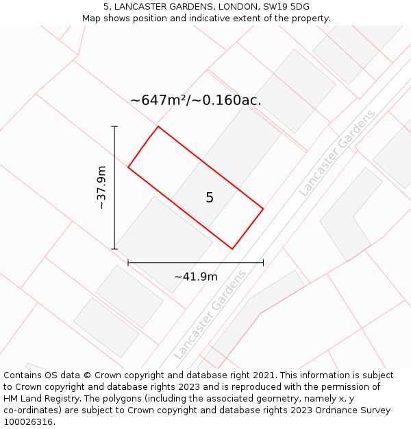 5, LANCASTER GARDENS, LONDON, SW19 5DG: Plot and title map