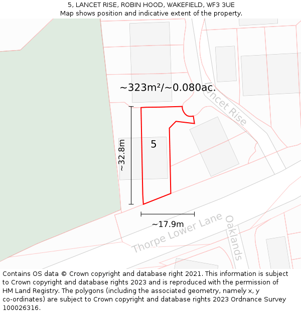 5, LANCET RISE, ROBIN HOOD, WAKEFIELD, WF3 3UE: Plot and title map