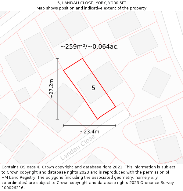 5, LANDAU CLOSE, YORK, YO30 5FT: Plot and title map