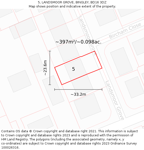 5, LANDSMOOR GROVE, BINGLEY, BD16 3DZ: Plot and title map