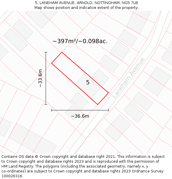 5, LANEHAM AVENUE, ARNOLD, NOTTINGHAM, NG5 7LB: Plot and title map