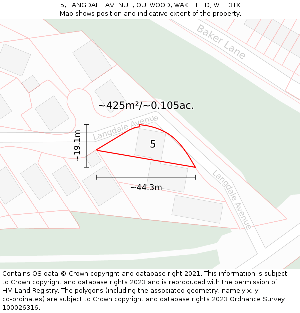 5, LANGDALE AVENUE, OUTWOOD, WAKEFIELD, WF1 3TX: Plot and title map