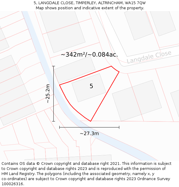 5, LANGDALE CLOSE, TIMPERLEY, ALTRINCHAM, WA15 7QW: Plot and title map