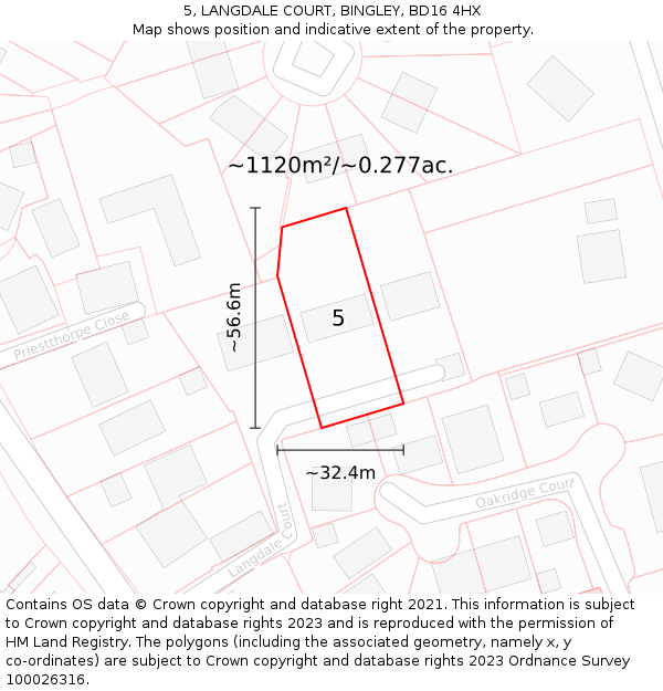 5, LANGDALE COURT, BINGLEY, BD16 4HX: Plot and title map