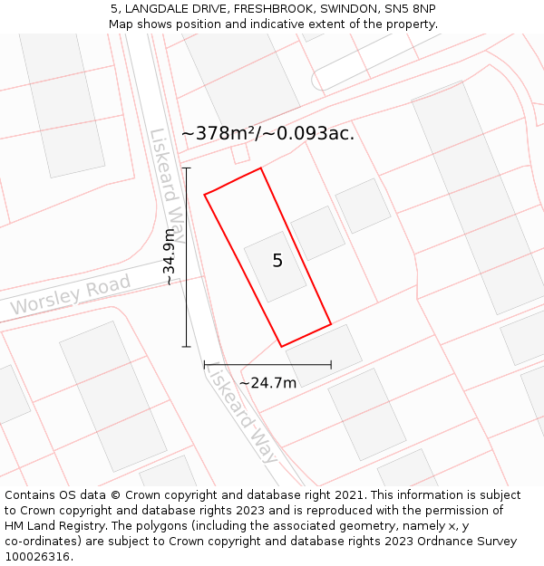 5, LANGDALE DRIVE, FRESHBROOK, SWINDON, SN5 8NP: Plot and title map