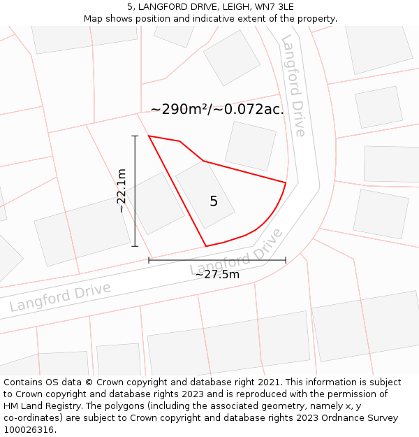 5, LANGFORD DRIVE, LEIGH, WN7 3LE: Plot and title map