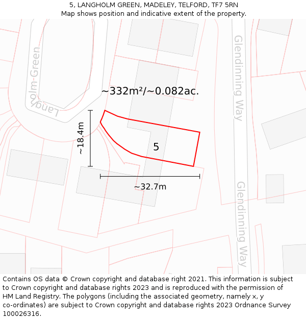 5, LANGHOLM GREEN, MADELEY, TELFORD, TF7 5RN: Plot and title map