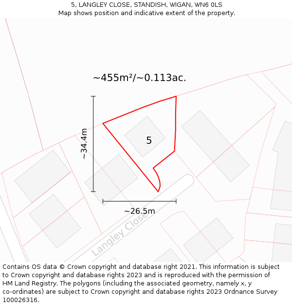 5, LANGLEY CLOSE, STANDISH, WIGAN, WN6 0LS: Plot and title map