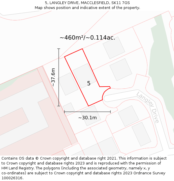 5, LANGLEY DRIVE, MACCLESFIELD, SK11 7GS: Plot and title map