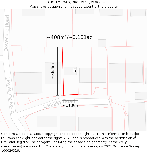 5, LANGLEY ROAD, DROITWICH, WR9 7RW: Plot and title map