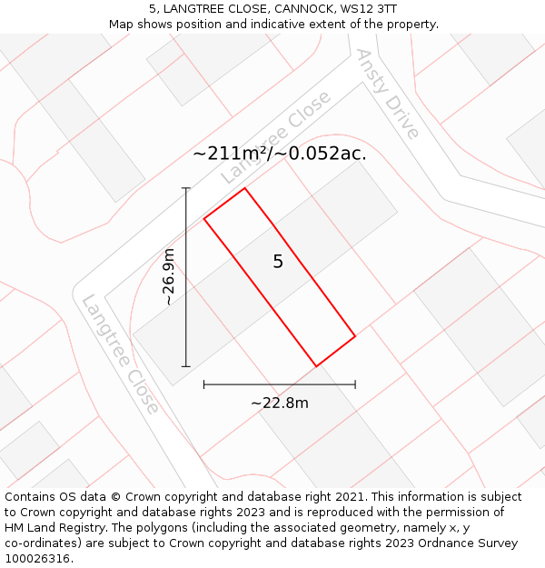 5, LANGTREE CLOSE, CANNOCK, WS12 3TT: Plot and title map