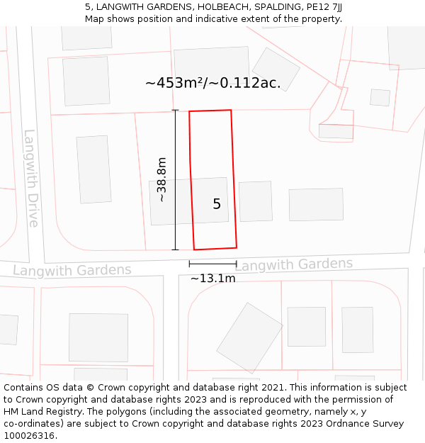5, LANGWITH GARDENS, HOLBEACH, SPALDING, PE12 7JJ: Plot and title map