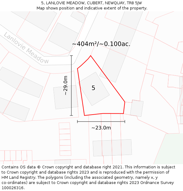 5, LANLOVIE MEADOW, CUBERT, NEWQUAY, TR8 5JW: Plot and title map