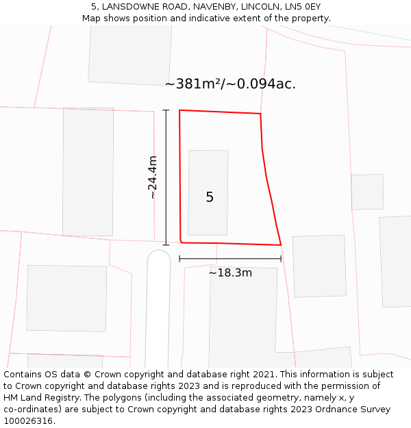 5, LANSDOWNE ROAD, NAVENBY, LINCOLN, LN5 0EY: Plot and title map