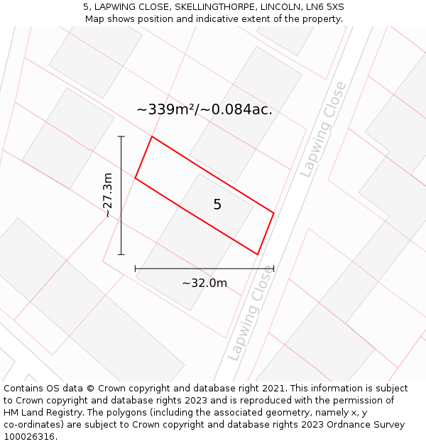 5, LAPWING CLOSE, SKELLINGTHORPE, LINCOLN, LN6 5XS: Plot and title map