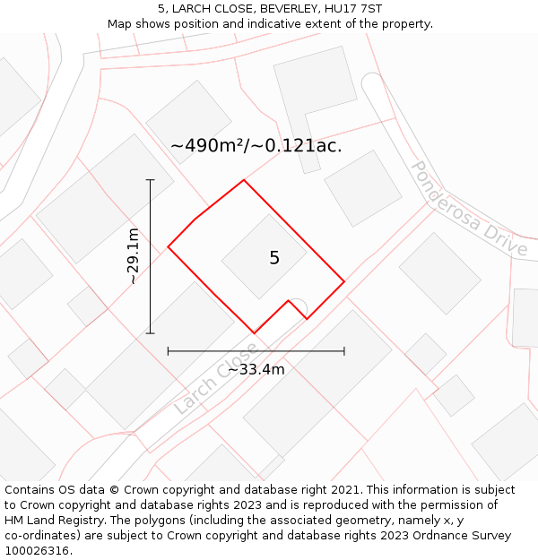 5, LARCH CLOSE, BEVERLEY, HU17 7ST: Plot and title map