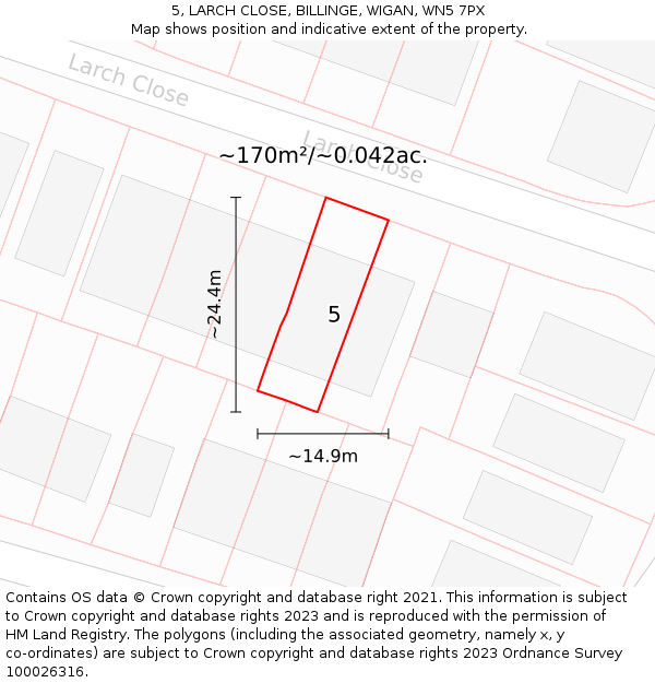 5, LARCH CLOSE, BILLINGE, WIGAN, WN5 7PX: Plot and title map