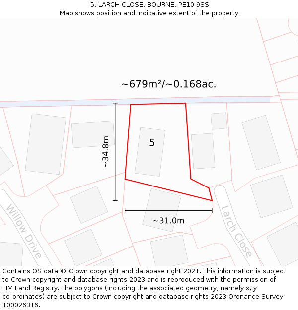 5, LARCH CLOSE, BOURNE, PE10 9SS: Plot and title map