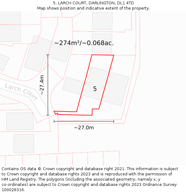 5, LARCH COURT, DARLINGTON, DL1 4TD: Plot and title map