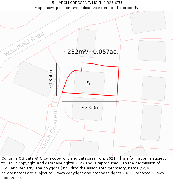 5, LARCH CRESCENT, HOLT, NR25 6TU: Plot and title map