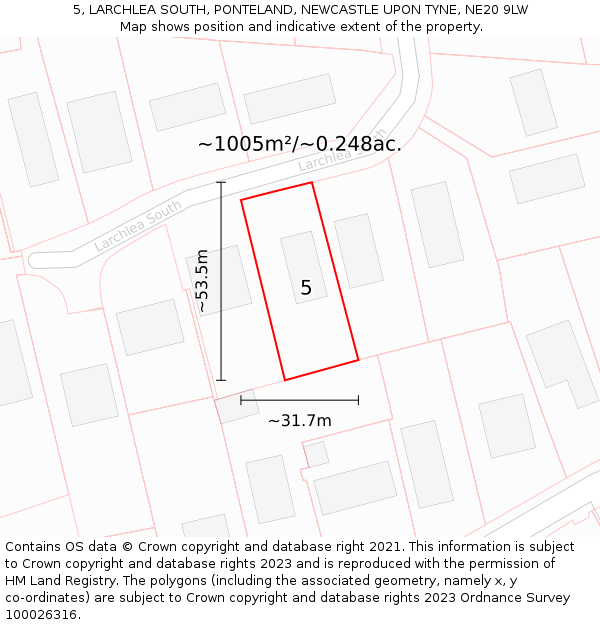 5, LARCHLEA SOUTH, PONTELAND, NEWCASTLE UPON TYNE, NE20 9LW: Plot and title map