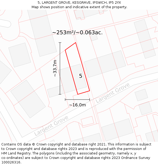 5, LARGENT GROVE, KESGRAVE, IPSWICH, IP5 2YX: Plot and title map