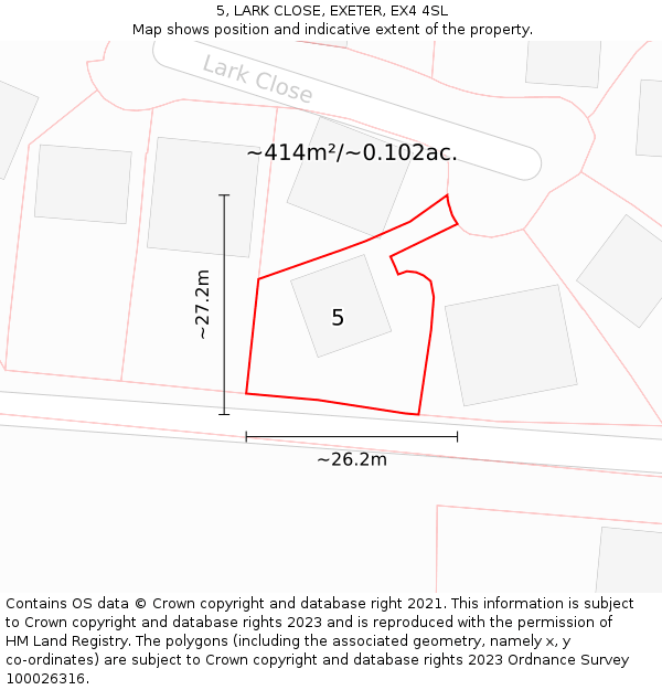 5, LARK CLOSE, EXETER, EX4 4SL: Plot and title map