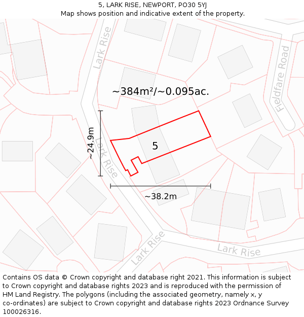 5, LARK RISE, NEWPORT, PO30 5YJ: Plot and title map