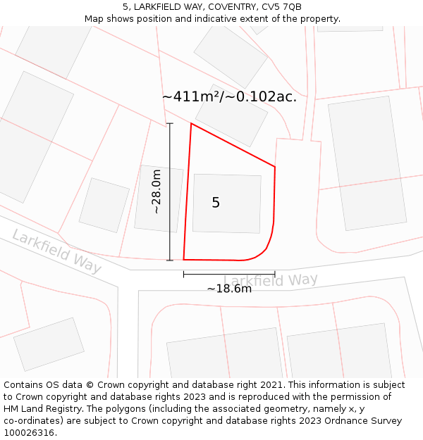 5, LARKFIELD WAY, COVENTRY, CV5 7QB: Plot and title map