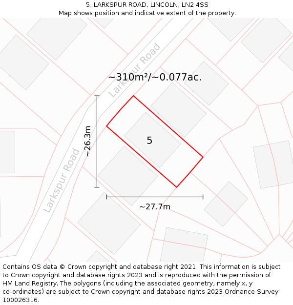 5, LARKSPUR ROAD, LINCOLN, LN2 4SS: Plot and title map