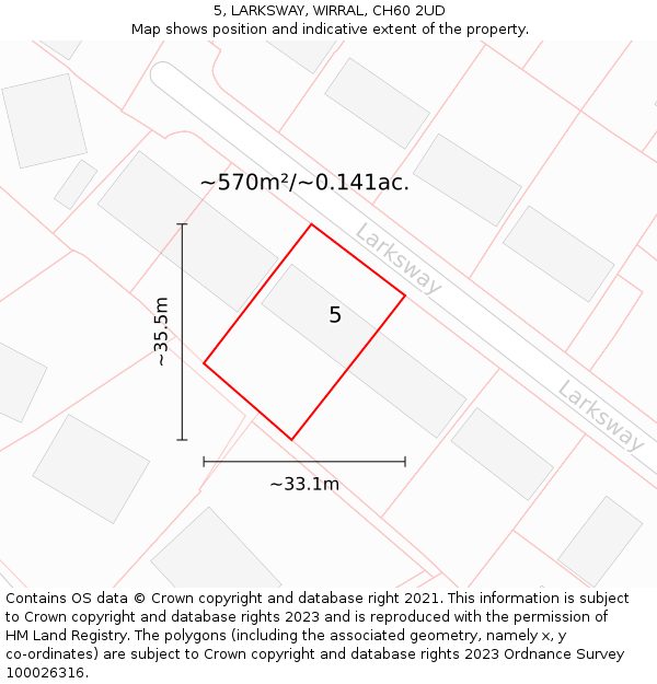 5, LARKSWAY, WIRRAL, CH60 2UD: Plot and title map