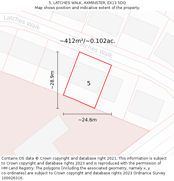 5, LATCHES WALK, AXMINSTER, EX13 5DQ: Plot and title map