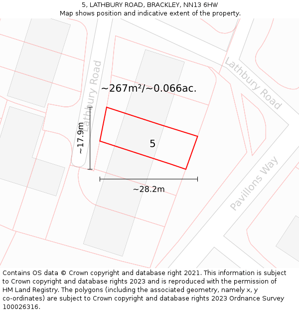 5, LATHBURY ROAD, BRACKLEY, NN13 6HW: Plot and title map