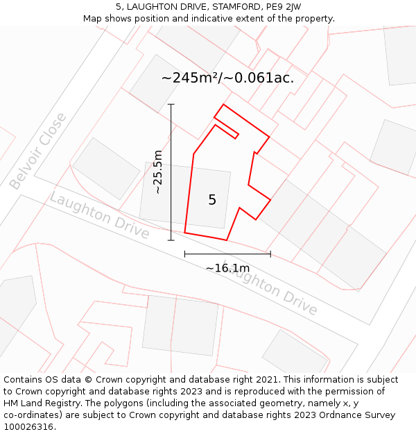 5, LAUGHTON DRIVE, STAMFORD, PE9 2JW: Plot and title map