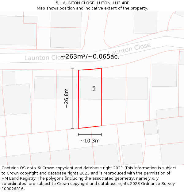 5, LAUNTON CLOSE, LUTON, LU3 4BF: Plot and title map