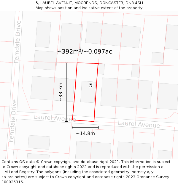 5, LAUREL AVENUE, MOORENDS, DONCASTER, DN8 4SH: Plot and title map