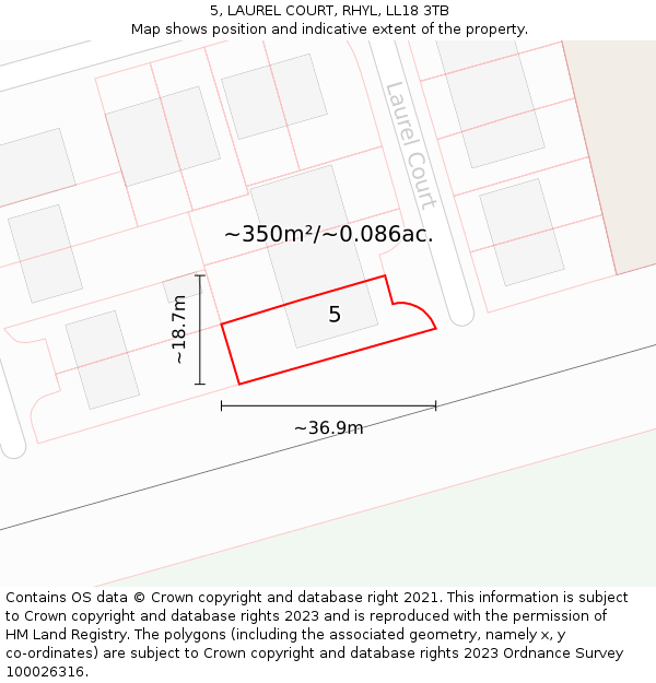 5, LAUREL COURT, RHYL, LL18 3TB: Plot and title map